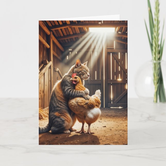 Carte Tabby Cat Anniversaire Accrocher un poulet de la f (Devant)