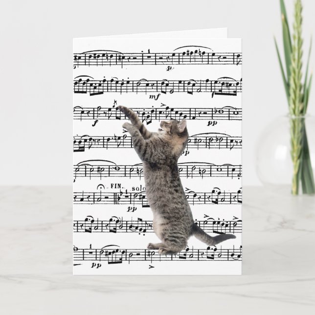 Carte Tabby Cat On Music Anniversaire (Devant)