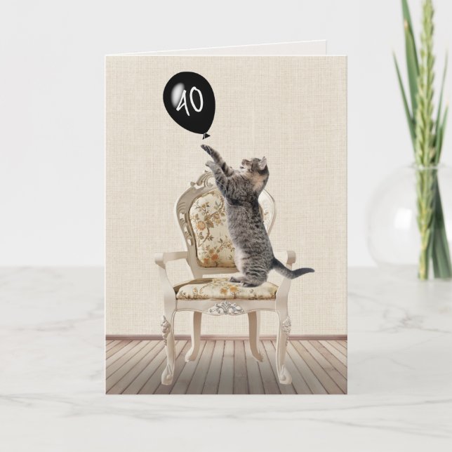 Carte Tabby Chat à la chaise pour le 40e anniversaire (Devant)