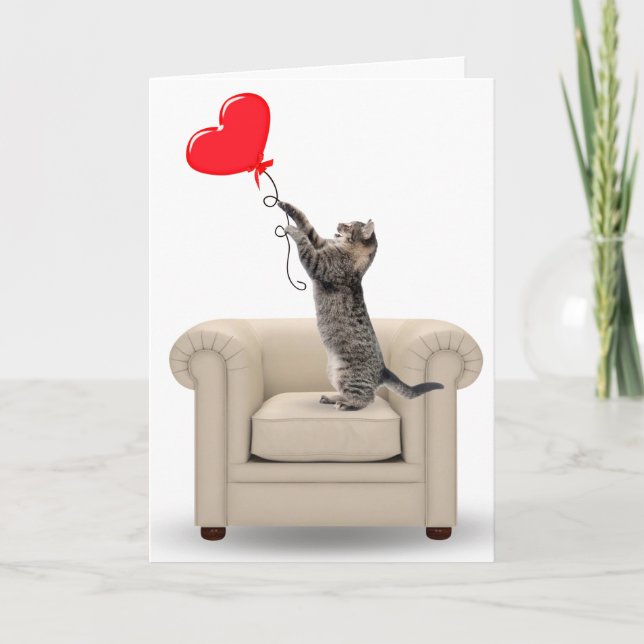 Carte Tabby Chat Avec Balloon Coeur (Devant)