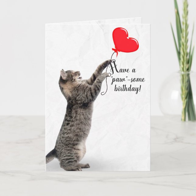Carte Tabby Chat d'anniversaire avec ballon de coeur (Devant)