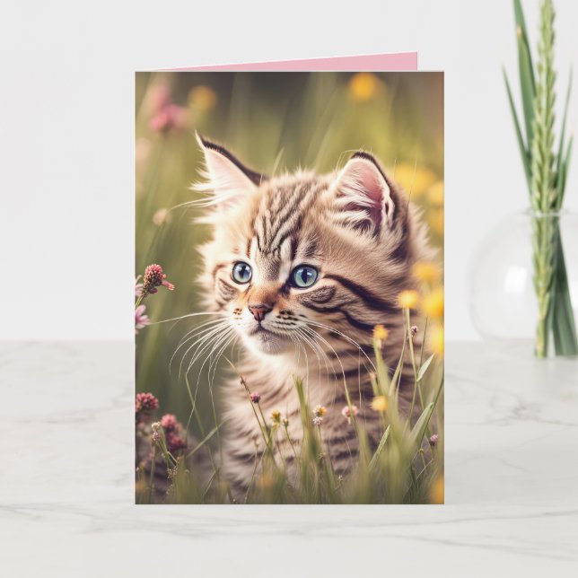 Carte Tabby Kitten En Fleur sauvage (Devant)