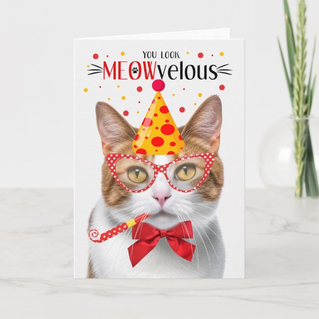 Carte Tabby orange et blanc chat MEOWvelous Anniversaire (Devant)