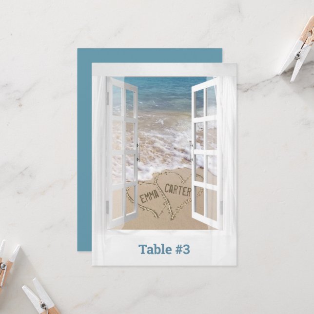 Carte Table Coeurs Plage dans Fenêtre (Devant/Arrière en situation)