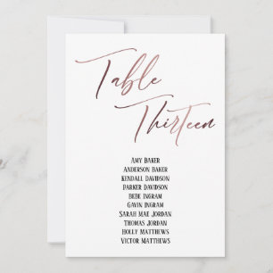Carte Table de calligraphie Rose Gold Treize Plan de tab