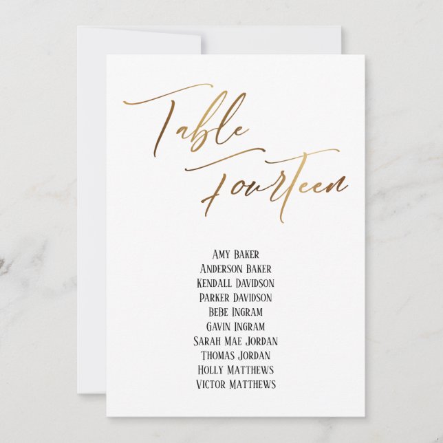 Carte Table d'écriture manuscrite or Quatorze places (Devant)