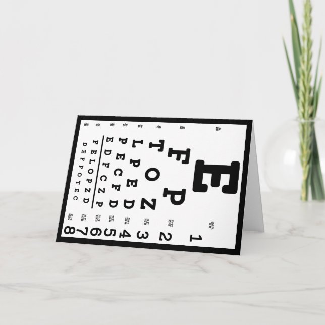 Carte Tableau d'acuité visuelle optométriste (Devant)