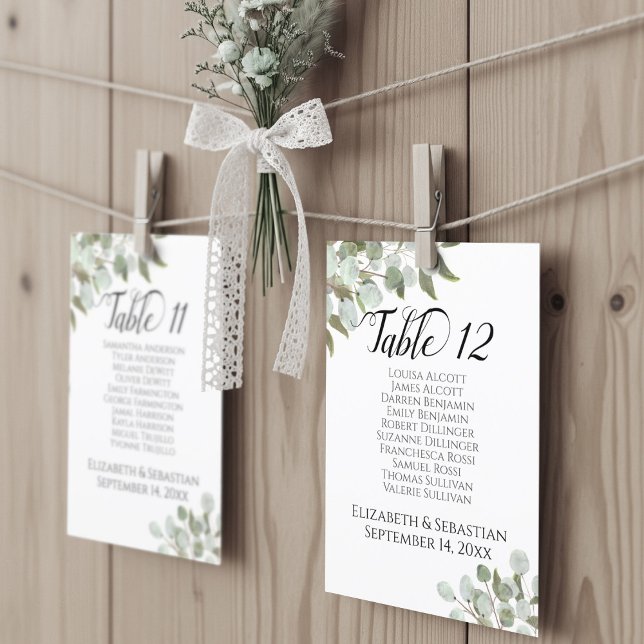 Carte Tableau de la verdure mariage Nombre de tables Gra (Use these cards to create your own seating chart display!)