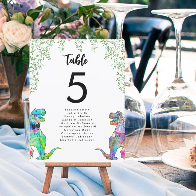 Carte Tableau de mariage sur le thème des dinosaures col (Colorful dinosaur bride and groom fun t-rex bride and groom wedding table number chart)