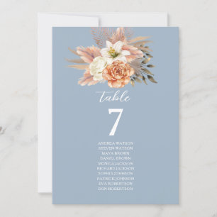 Carte Tableau de placement assise floral pêche bleu pous