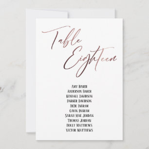 Carte Tableau de seating Rose Gold Handwriting Dix-huit