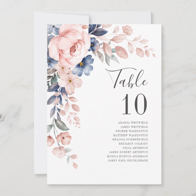 Carte Tableau des numéros de Mariage rose floral (Devant)