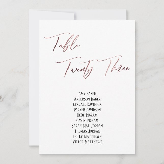 Carte Tableau Or Rose décontracté 23 Tableau de sièges (Devant)