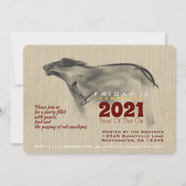 Carte Tableau original OX Nouvel An vietnamien 2021 PI (Devant)