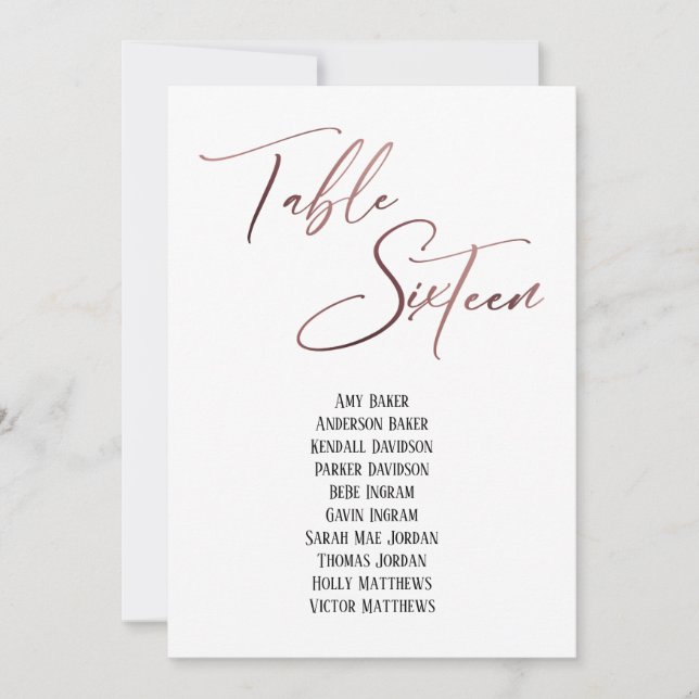 Carte Tableau rose d'écriture manuscrite en or Seize pla (Devant)