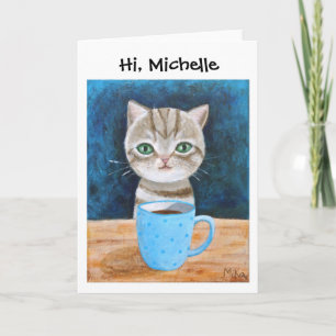 Carte Tablette Gris Kitten Chat Drôle Mignonne Salutatio