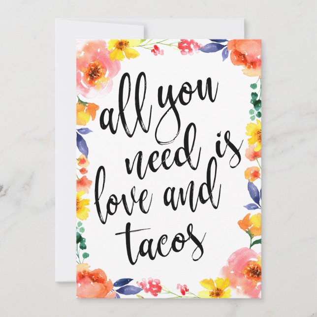 Carte Taco bar abordable boho signe floral (Devant)