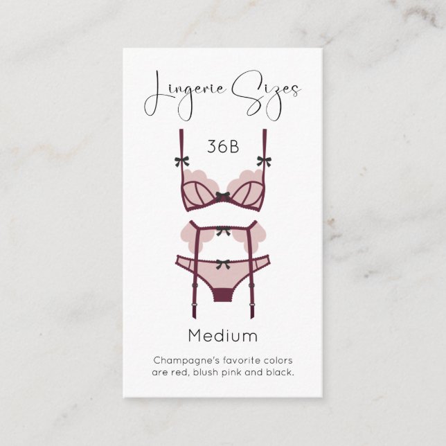 Carte Taille Lingerie Fête des mariées moderne Ins (Devant)
