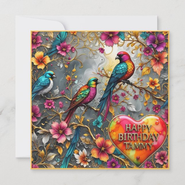 Carte TAMMY ~ Joyeux anniversaire ~ Bright Birds ~ Brigh (Devant)