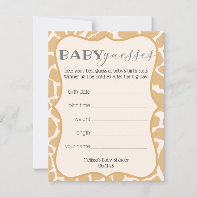 Carte Tan Baby Boy Giraffe Baby Guesses (Devant)
