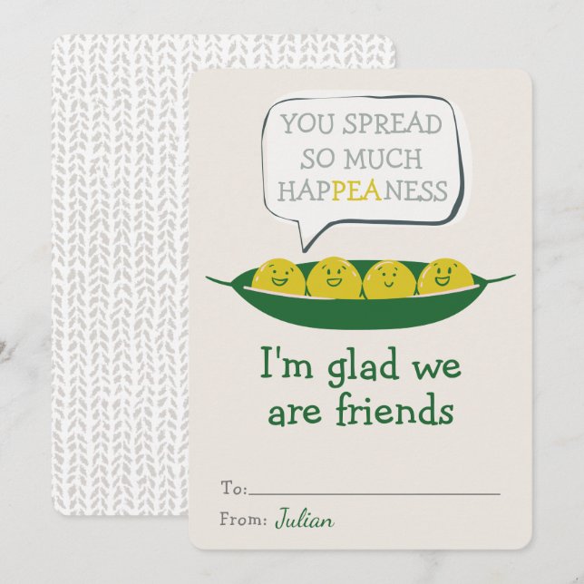 Carte Tant de Hap-Pea-ness Valentines Salle de classe (Devant / Derrière)