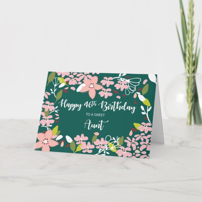 Carte Tante 46e anniversaire Fleurs vertes (Devant)