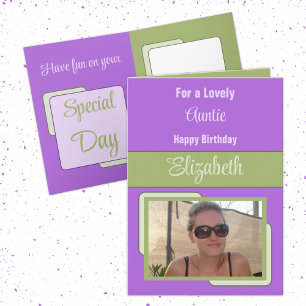 Carte Tante ajouter nom photo violet vert anniversaire