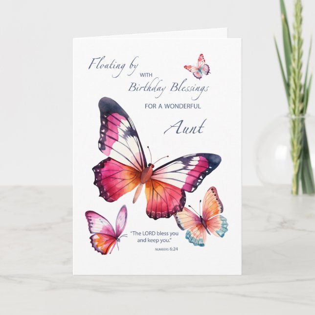 Carte Tante Anniversaire religieux aux papillons aquarel (Devant)