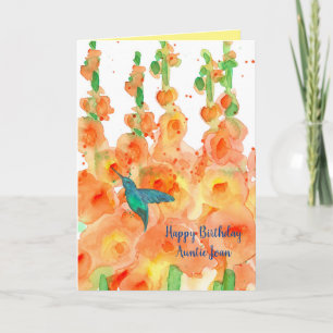 Carte Tante d'anniversaire heureuse de Hollyhocks