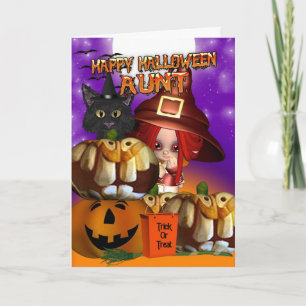 Carte Tante Halloween chatte-sorcière citrouille Jack-o'