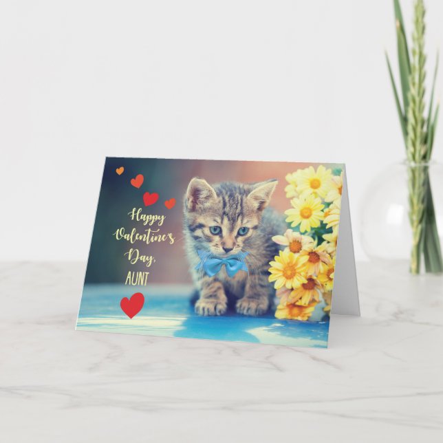 Carte Tante Love Valentine Kitten avec marguerites jaune (Devant)