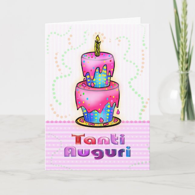 Carte Tanti Auguri Italien Joyeux Anniversaire Gâteau ro (Devant)