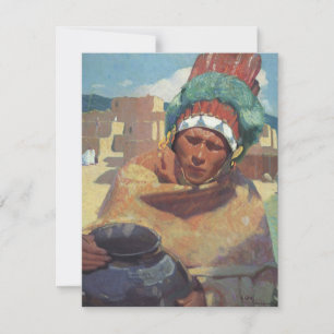 Carte Taos Indian tenant un pot d'eau par Blumenschein