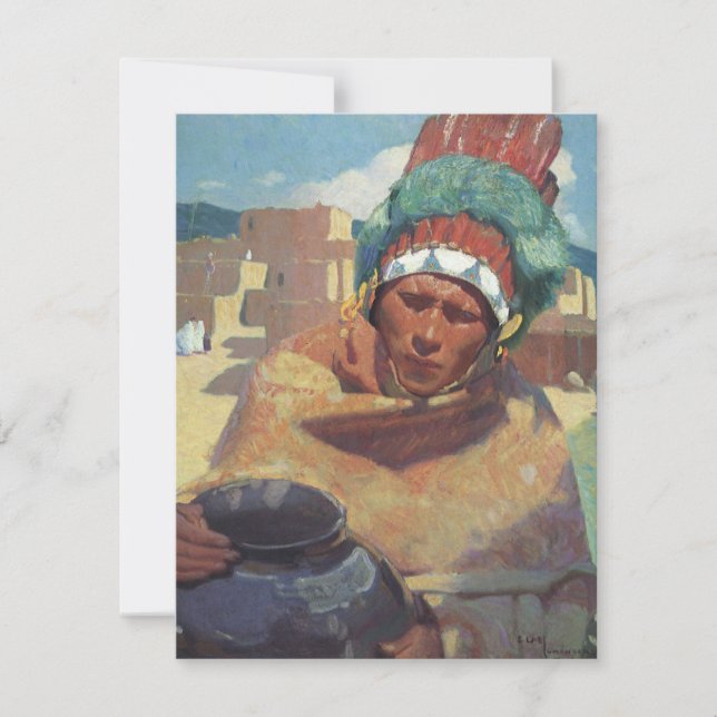 Carte Taos Indian tenant un pot d'eau par Blumenschein (Devant)