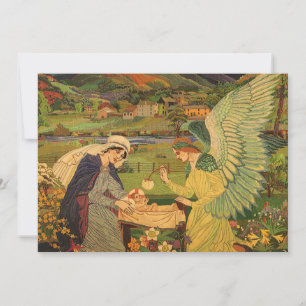 Carte Tapisserie religieuse vintage avec Bébé Jésus Chri