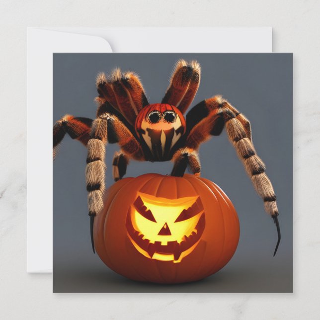Carte Tarantula drôle avec Halloween Jack O' Lantern (Devant)