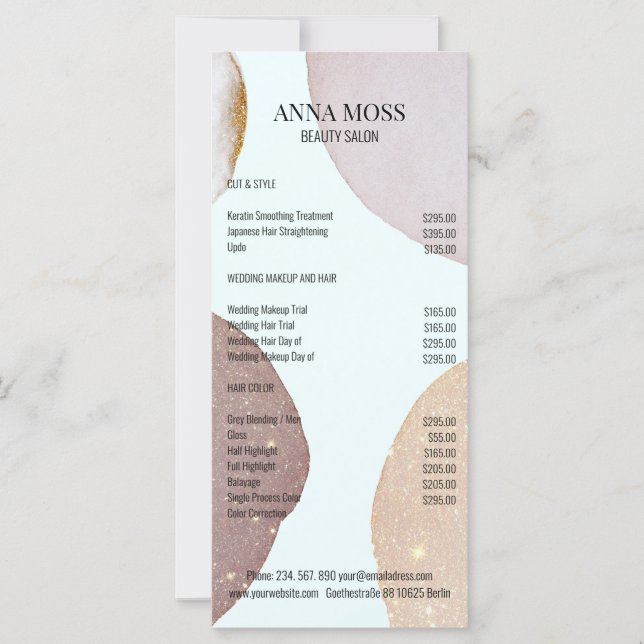 Carte Tarif Parties scintillant Rosegold spécifique au c (Devant)