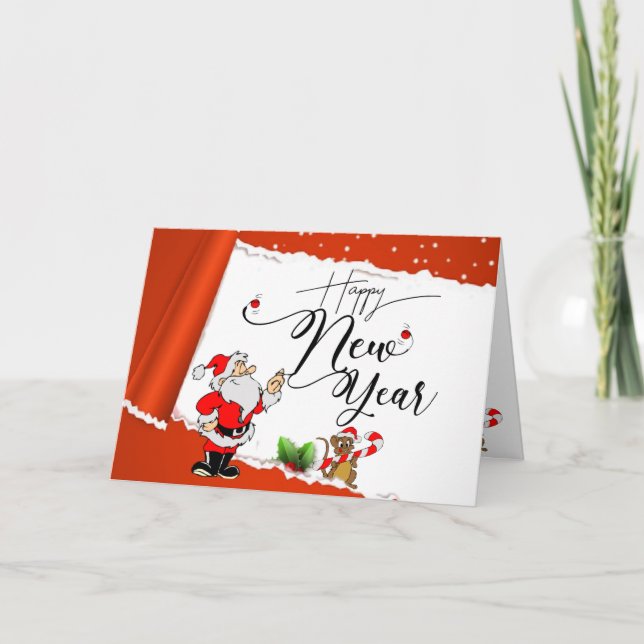 Carte Tarjeta de felicitación plegada de año nuevo roja (Devant)