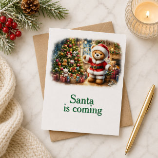 Carte Tarjeta de Navidad con imagen de osito y árbol 