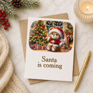 Carte Tarjeta de Navidad con imagen de osito y árbol 