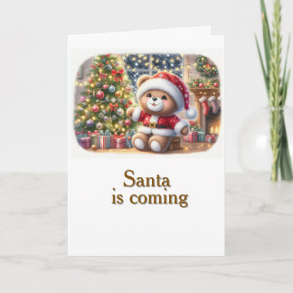 Carte Tarjeta de Navidad con imagen de osito y árbol 