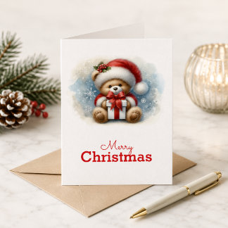 Carte Tarjeta de Navidad con imagen de osito y regalos