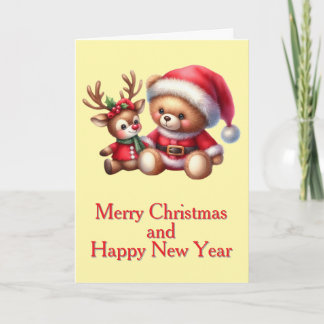 Carte Tarjeta de Navidad con imagen de osito y reno.