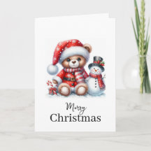 Tarjeta de Navidad: Teddy Bear y Snowman