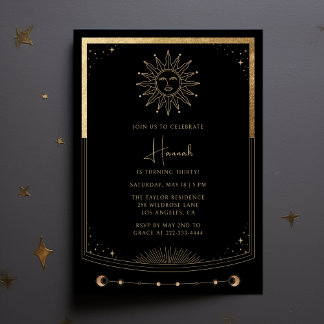 Carte Tarot Black Gold Mystical Birthday Invitatio