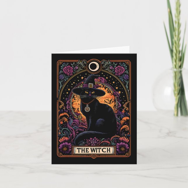 Carte Tarot Chat Sorcière Halloween gothique Vinta (Devant)