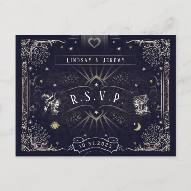 Carte Tarot Halloween Marine bleu RSVP PostCard (Devant)