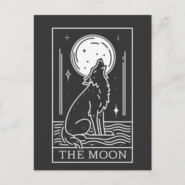 Carte Tarot La Lune Wolf Howling Postcard (Devant)