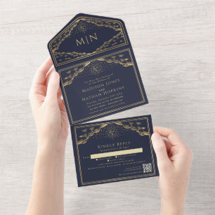 Carte Tarot Sun Moon Navy QR Code Mariage Invitati