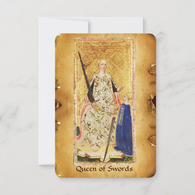 CARTE TAROTS DE RENAISSANCE ANTIQUE / REINE DES ÉPÈRES (Devant)